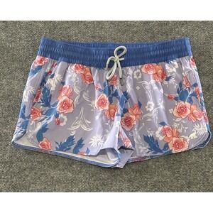 Surfcruz NWT Women's Quick dry Drawstring Swim Shorts Blue Rose Print Size 8/L